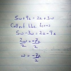 Solve for w 5w 9z 2z 3w